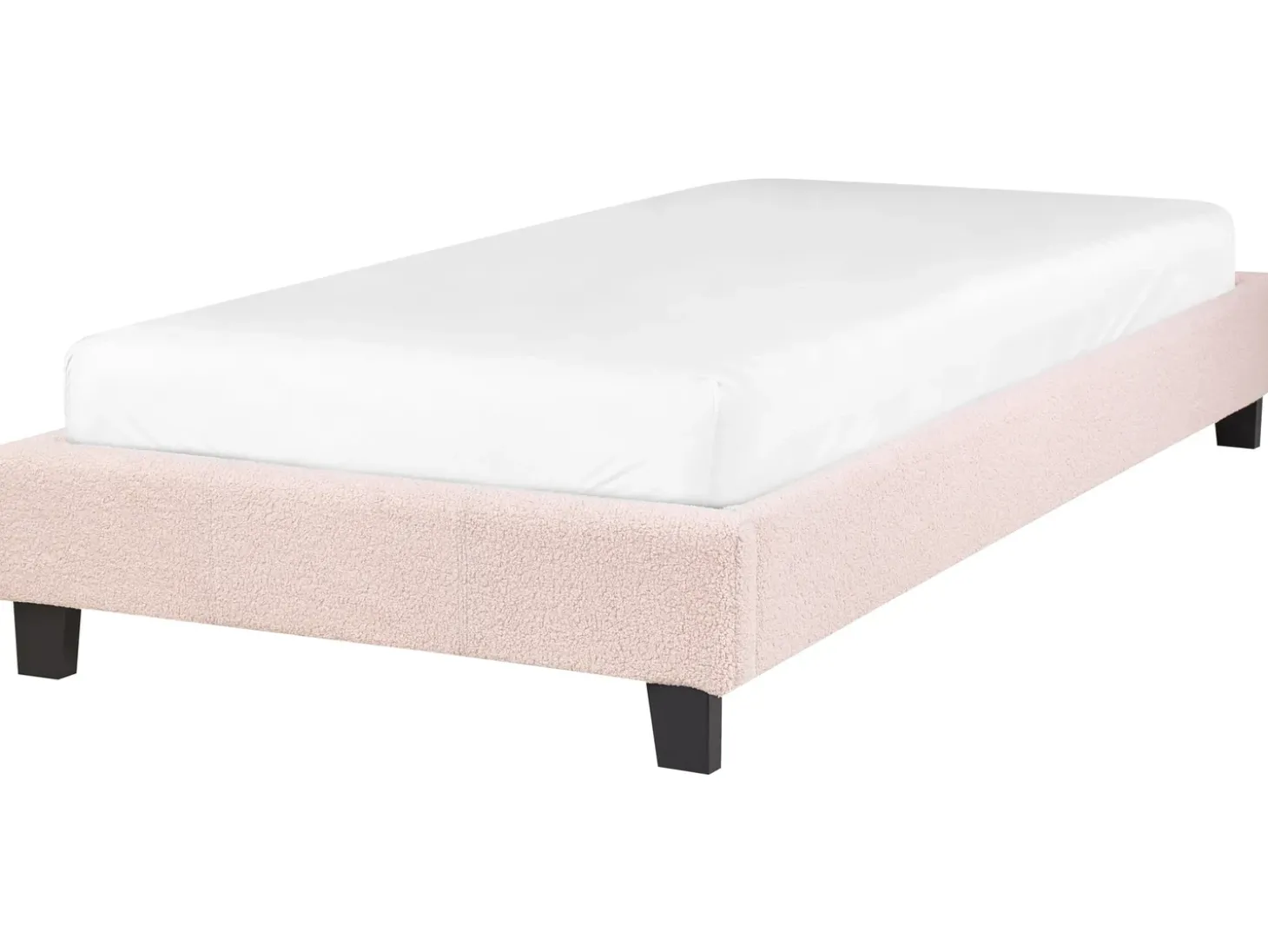 Discount Łóżko bez zagłówka Boucle ROANNE 90 x 200 cm Pastelowy róż Łóżka Tapicerowane|Wszystkie Łóżka