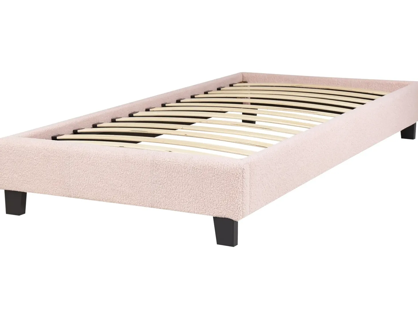 Discount Łóżko bez zagłówka Boucle ROANNE 90 x 200 cm Pastelowy róż Łóżka Tapicerowane|Wszystkie Łóżka