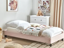 Discount Łóżko bez zagłówka Boucle ROANNE 90 x 200 cm Pastelowy róż Łóżka Tapicerowane|Wszystkie Łóżka