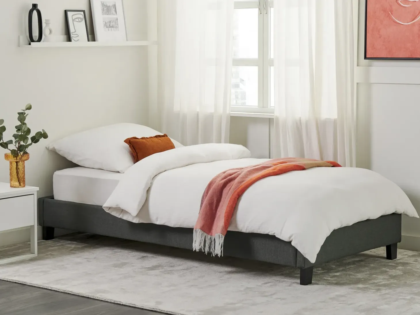 Discount Łóżko bez zagłówka ROANNE 90 x 200 cm Szary Łóżka Tapicerowane|Wszystkie Łóżka