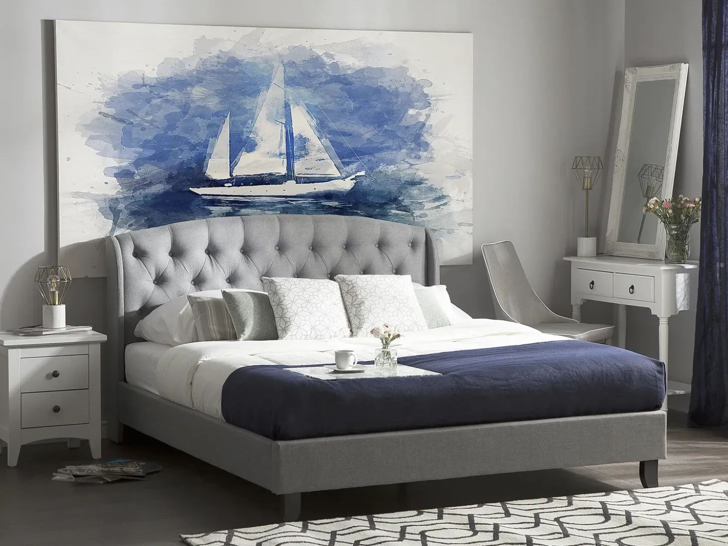 Online Łóżko BORDEAUX 180 x 200 cm Jasnoszary Łóżka Tapicerowane|Łóżka Podwójne