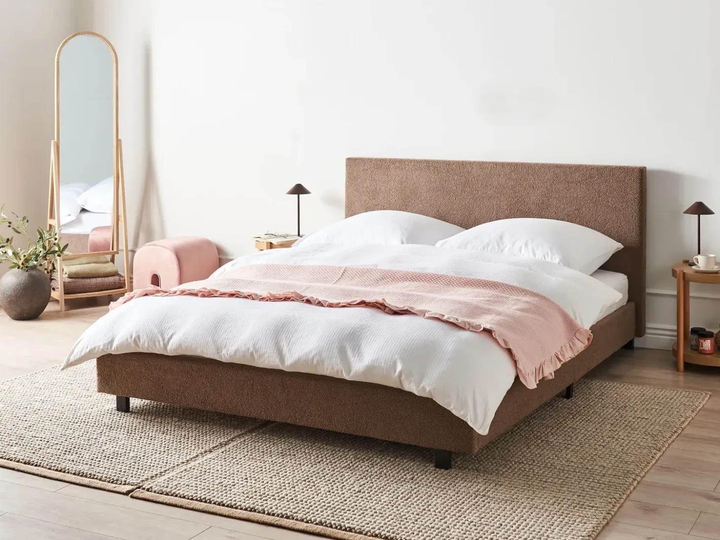 Best Boucle ALBI 180 x 200 cm Brązowy Łóżka Tapicerowane|Łóżka Podwójne