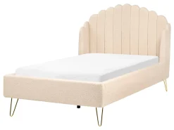 Discount Łóżko Boucle AMBILLOU 120 x 200 cm Beżowy Łóżka Tapicerowane|Łóżka Podwójne