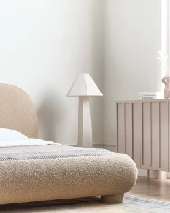 Best Łóżko Boucle BAYEL 180 x 200 cm Beżowoszary Łóżka Tapicerowane|Łóżka Podwójne