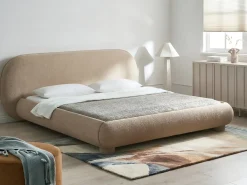 Best Łóżko Boucle BAYEL 180 x 200 cm Beżowoszary Łóżka Tapicerowane|Łóżka Podwójne