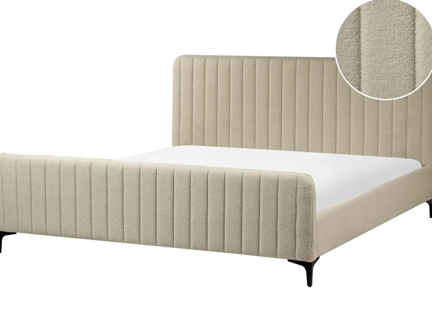 Outlet Boucle LUNAN 180 x 200 cm Beżowy Łóżka Tapicerowane|Łóżka Podwójne