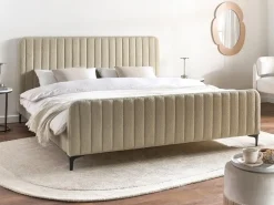 Outlet Boucle LUNAN 180 x 200 cm Beżowy Łóżka Tapicerowane|Łóżka Podwójne