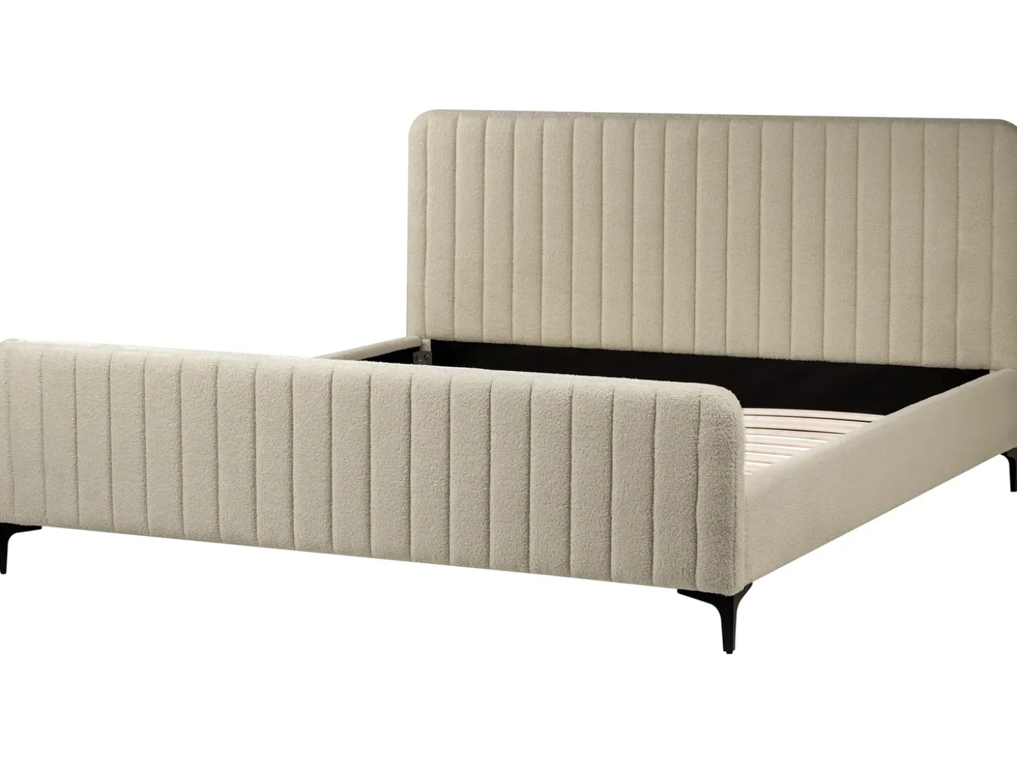 Outlet Boucle LUNAN 180 x 200 cm Beżowy Łóżka Tapicerowane|Łóżka Podwójne