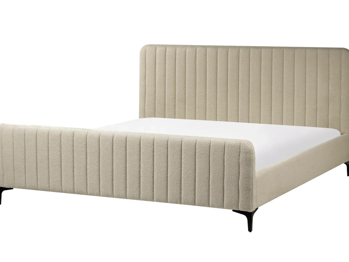 Outlet Boucle LUNAN 180 x 200 cm Beżowy Łóżka Tapicerowane|Łóżka Podwójne
