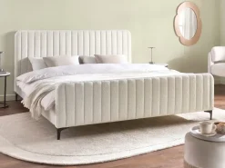 Sale Boucle LUNAN 180 x 200 cm Złamana biel Łóżka Tapicerowane|Łóżka Podwójne
