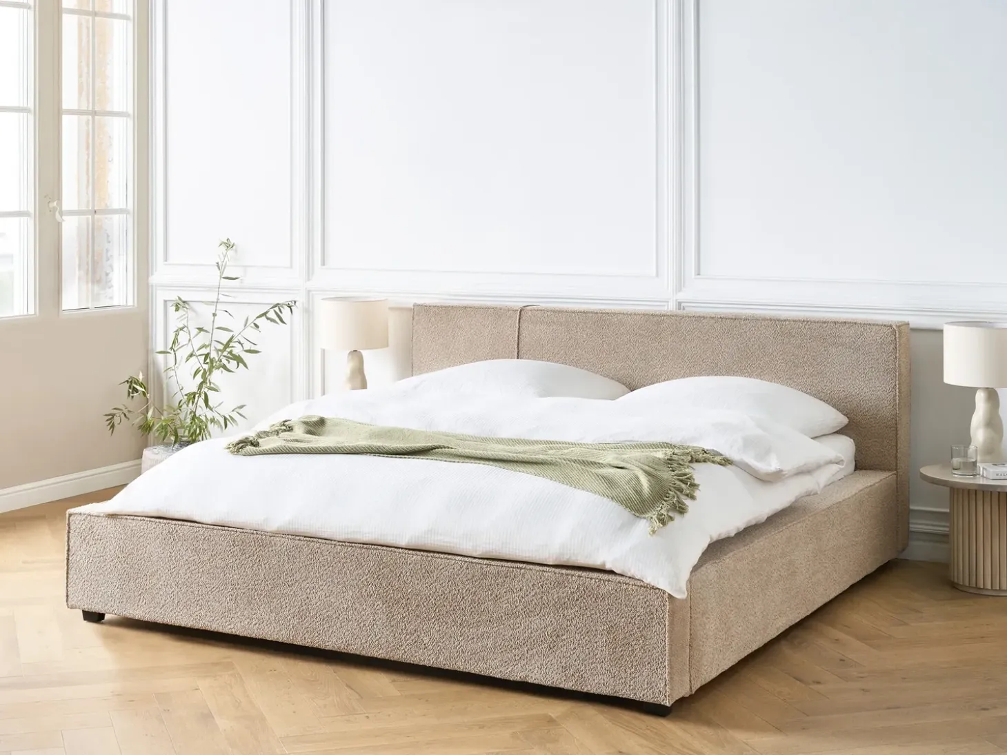 Online Łóżko Boucle MIRANDE 180 x 200 cm Beżowoszary Łóżka Tapicerowane|Łóżka Podwójne