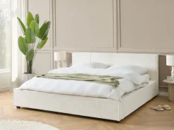 Best Łóżko Boucle MIRANDE 180 x 200 cm Złamana biel Łóżka Tapicerowane|Łóżka Podwójne