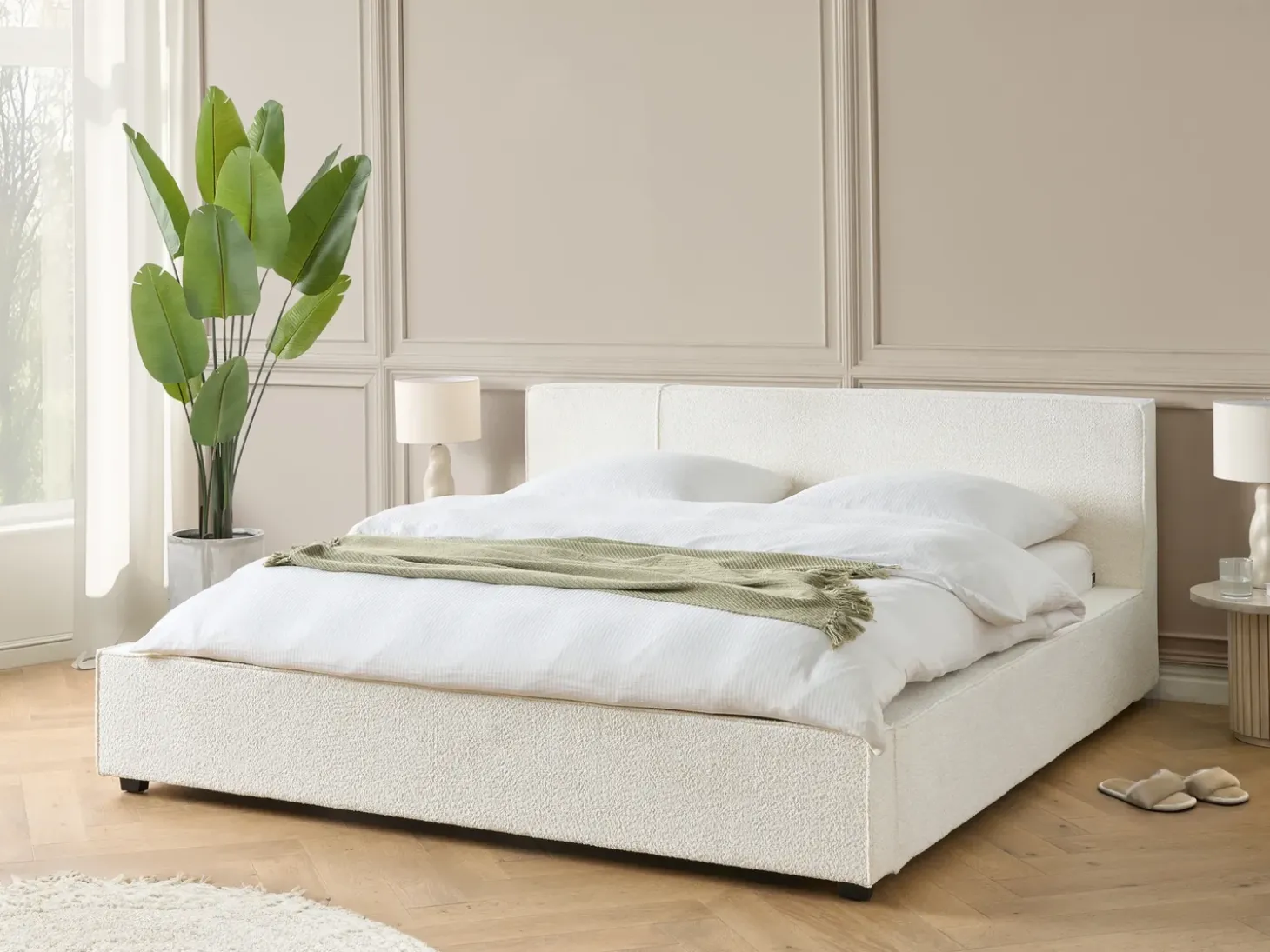 Best Łóżko Boucle MIRANDE 180 x 200 cm Złamana biel Łóżka Tapicerowane|Łóżka Podwójne