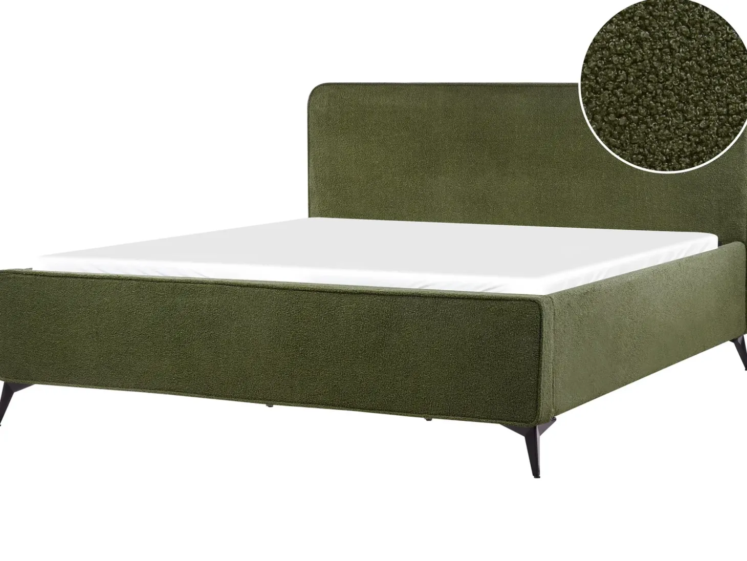 Discount Łóżko Boucle VALOGNES 180 x 200 cm Ciemnozielony Łóżka Tapicerowane|Łóżka Podwójne