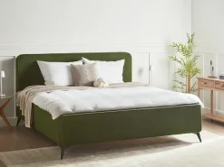 Discount Łóżko Boucle VALOGNES 180 x 200 cm Ciemnozielony Łóżka Tapicerowane|Łóżka Podwójne