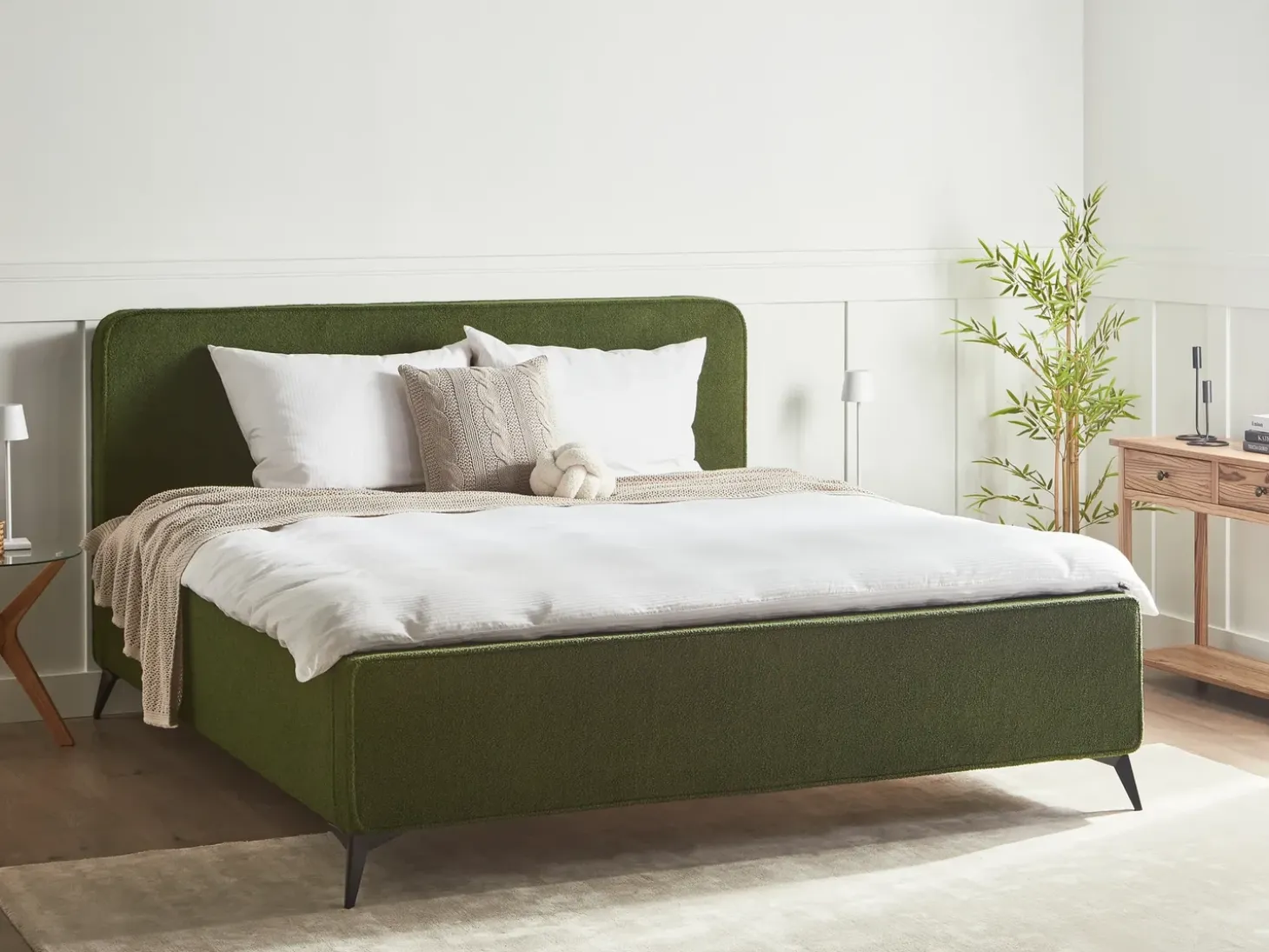Discount Łóżko Boucle VALOGNES 180 x 200 cm Ciemnozielony Łóżka Tapicerowane|Łóżka Podwójne