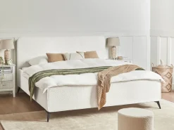 Outlet Łóżko Boucle VALOGNES 180 x 200 cm Złamana biel Łóżka Tapicerowane|Łóżka Podwójne