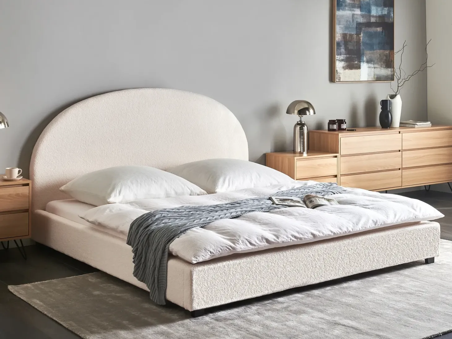 Best Boucle VAUCLUSE 180 x 200 cm Złamana biel Łóżka Tapicerowane|Łóżka Podwójne