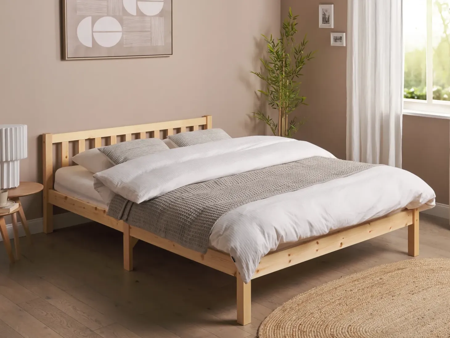 Clearance Łóżko Drewno sosnowe FLORAC 140 x 200 cm Jasno Łóżka Podwójne|Wszystkie Łóżka