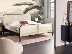 Clearance Łóżko Drewno sosnowe GONFARON 180 x 200 cm Czarny Łóżka Podwójne|Łóżka Rattanowe