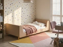 Hot Łóżko dziecięce Boucle LAYE 90 x 200 cm Beżowy Dzieci Wszystkie Meble I Akcesoria Dziecięce|Łóżka Tapicerowane