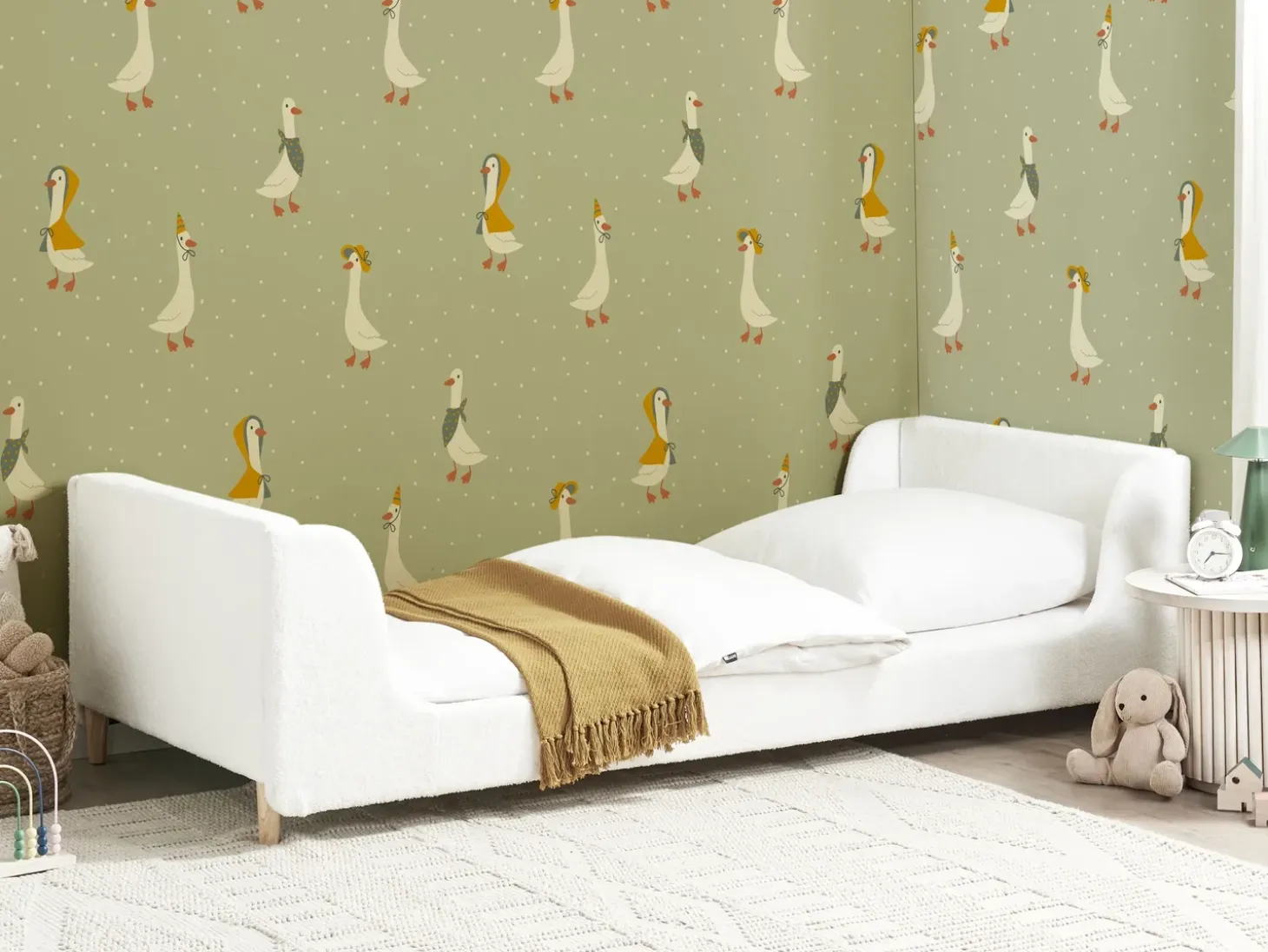 Sale Łóżko dziecięce Boucle LAYE 90 x 200 cm Złamana biel Dzieci Wszystkie Meble I Akcesoria Dziecięce|Łóżka Tapicerowane