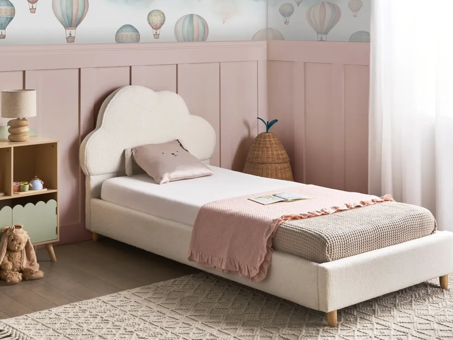 Outlet Łóżko dziecięce Chmurka Boucle BELLEVUE 90 x 200 cm Złamana biel Dzieci Wszystkie Meble I Akcesoria Dziecięce|Łóżka Tapicerowane