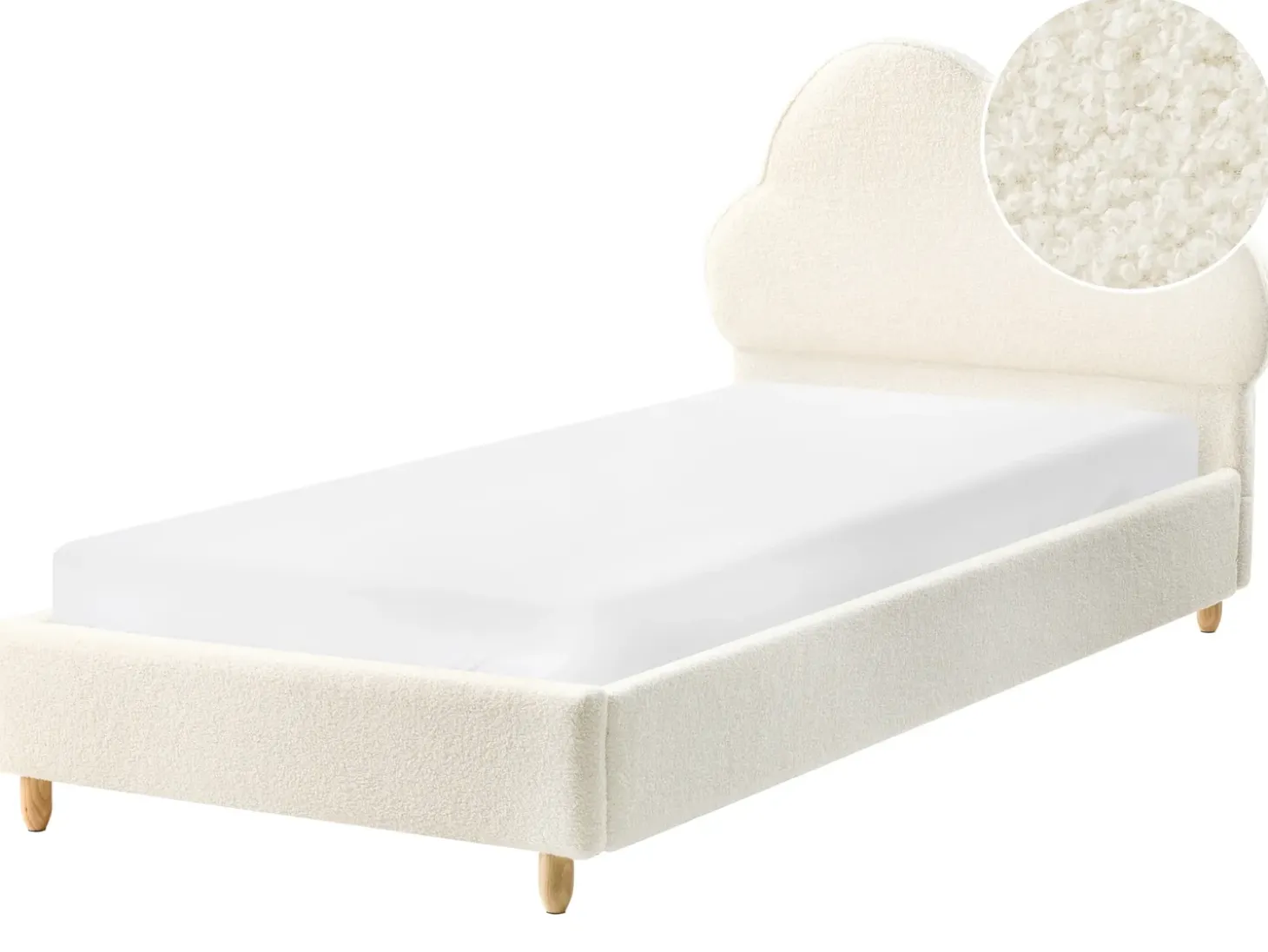 Outlet Łóżko dziecięce Chmurka Boucle BELLEVUE 90 x 200 cm Złamana biel Dzieci Wszystkie Meble I Akcesoria Dziecięce|Łóżka Tapicerowane