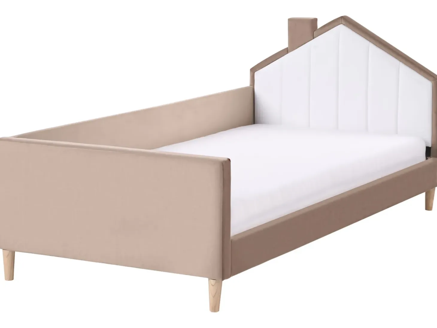Outlet Łóżko dziecięce Domek Welur KERVAN 90 x 200 cm Jasnobrązowy Dzieci Wszystkie Meble I Akcesoria Dziecięce|Łóżka Tapicerowane