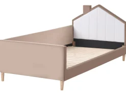 Outlet Łóżko dziecięce Domek Welur KERVAN 90 x 200 cm Jasnobrązowy Dzieci Wszystkie Meble I Akcesoria Dziecięce|Łóżka Tapicerowane