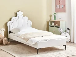 Online Łóżko dziecięce Korona Welur RUBIAN 90 x 200 cm Z LED Biały Dzieci Wszystkie Meble I Akcesoria Dziecięce|Łóżka Tapicerowane