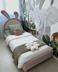 Hot Łóżko dziecięce Królik Welur LALLIAS 90 x 200 cm Różowy Dzieci Wszystkie Meble I Akcesoria Dziecięce|Łóżka Tapicerowane