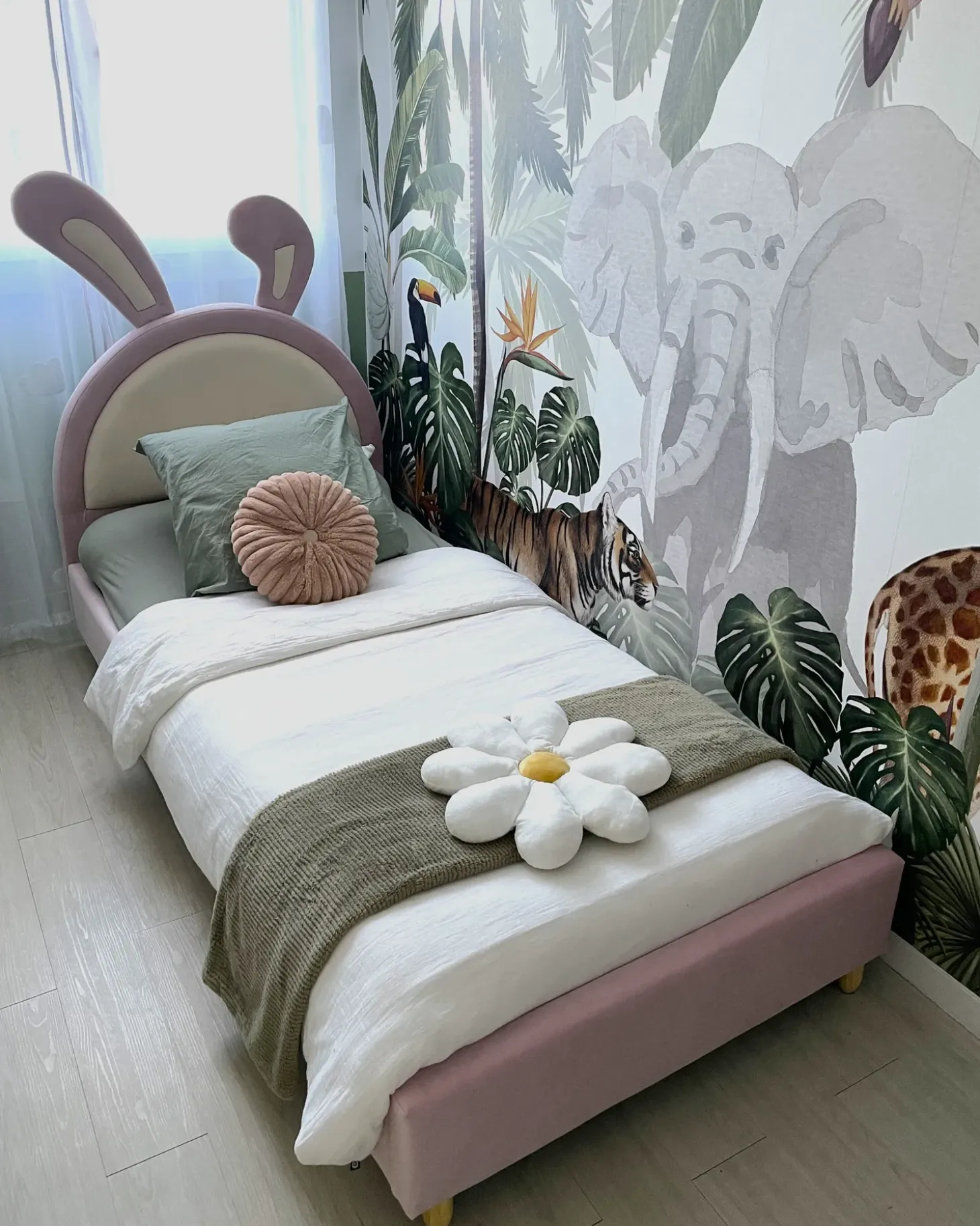 Hot Łóżko dziecięce Królik Welur LALLIAS 90 x 200 cm Różowy Dzieci Wszystkie Meble I Akcesoria Dziecięce|Łóżka Tapicerowane