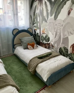 Clearance Łóżko dziecięce Miś Welur MAILLES 90 x 200 cm Niebieski Dzieci Wszystkie Meble I Akcesoria Dziecięce|Łóżka Tapicerowane