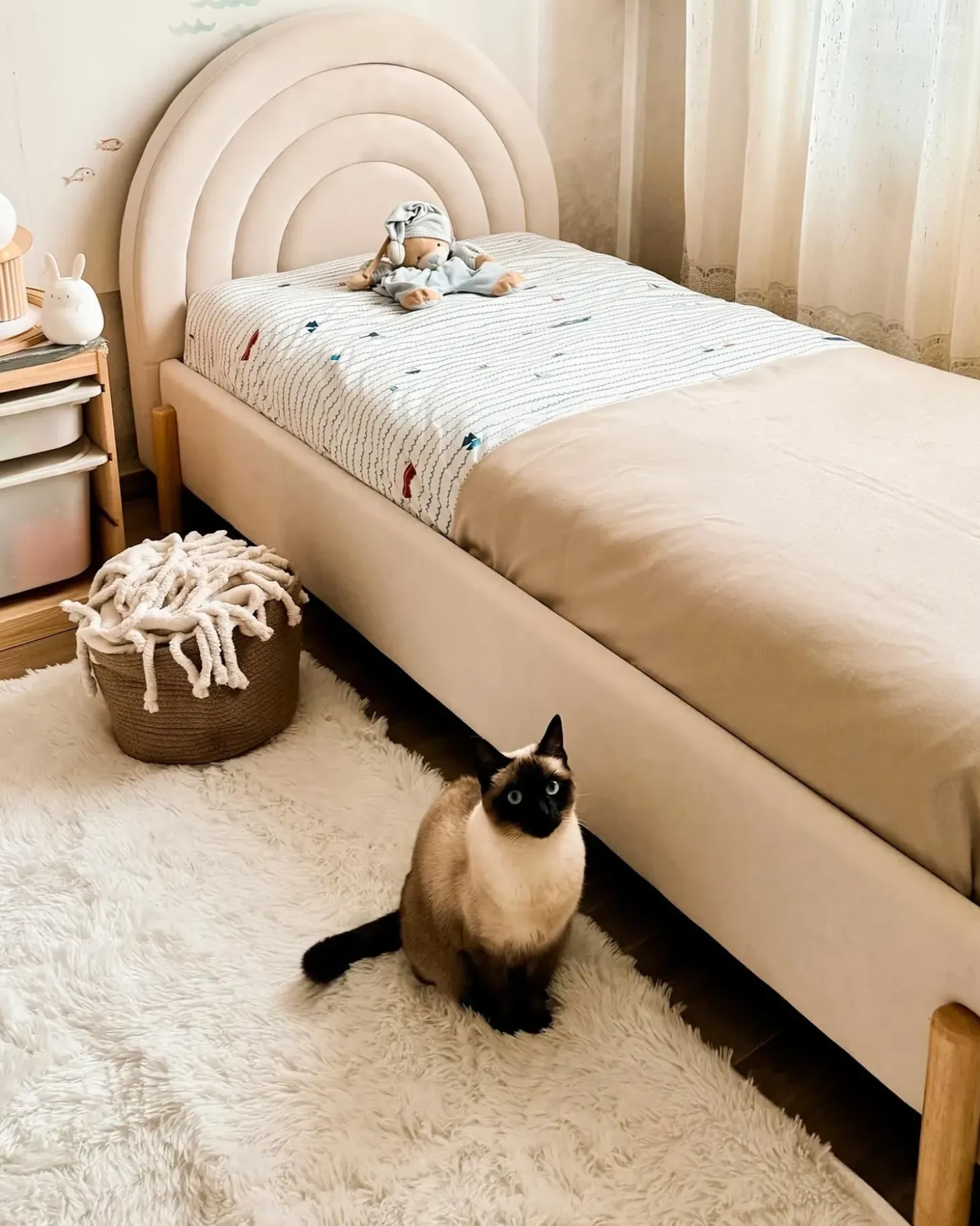 New Welur ANET 90 x 200 cm Beżowy Dzieci Wszystkie Meble I Akcesoria Dziecięce|Łóżka Tapicerowane
