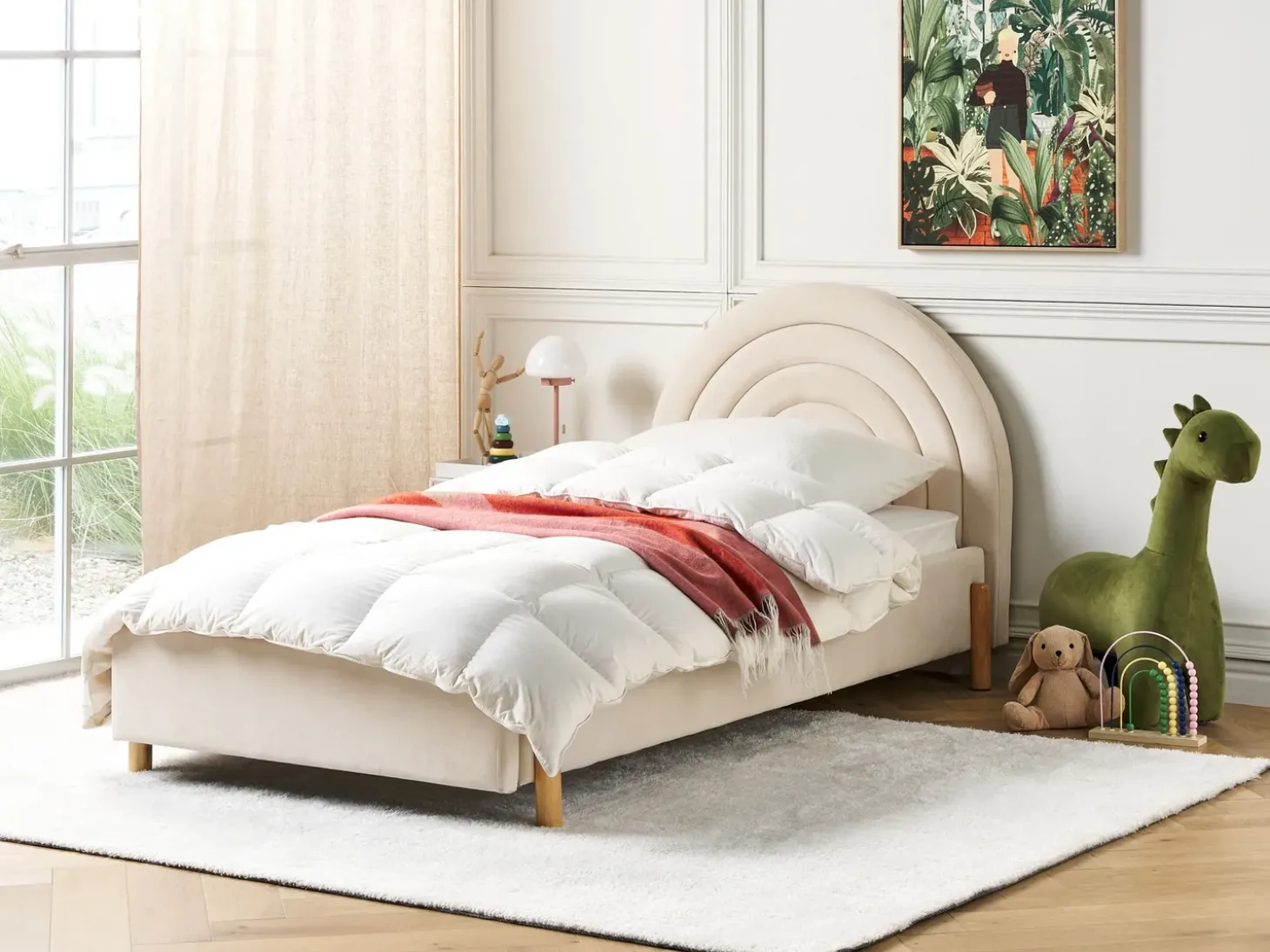 New Welur ANET 90 x 200 cm Beżowy Dzieci Wszystkie Meble I Akcesoria Dziecięce|Łóżka Tapicerowane