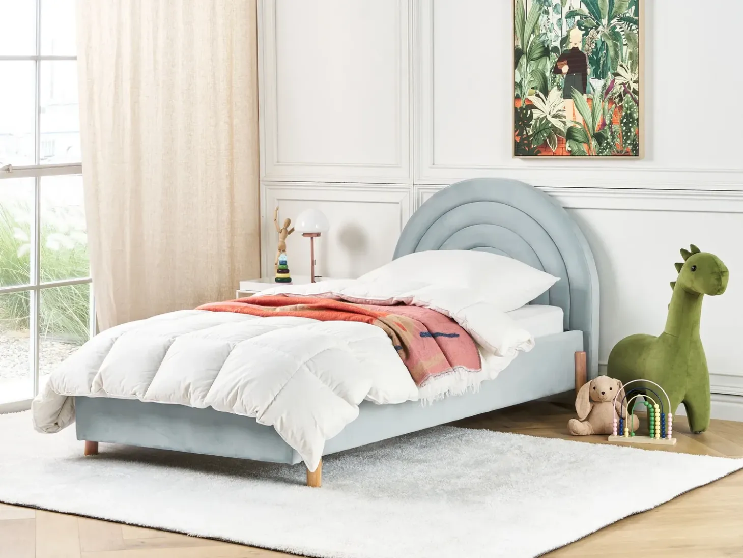 Outlet Welur ANET 90 x 200 cm Błękitny Dzieci Wszystkie Meble I Akcesoria Dziecięce|Łóżka Tapicerowane