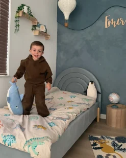 Outlet Welur ANET 90 x 200 cm Błękitny Dzieci Wszystkie Meble I Akcesoria Dziecięce|Łóżka Tapicerowane