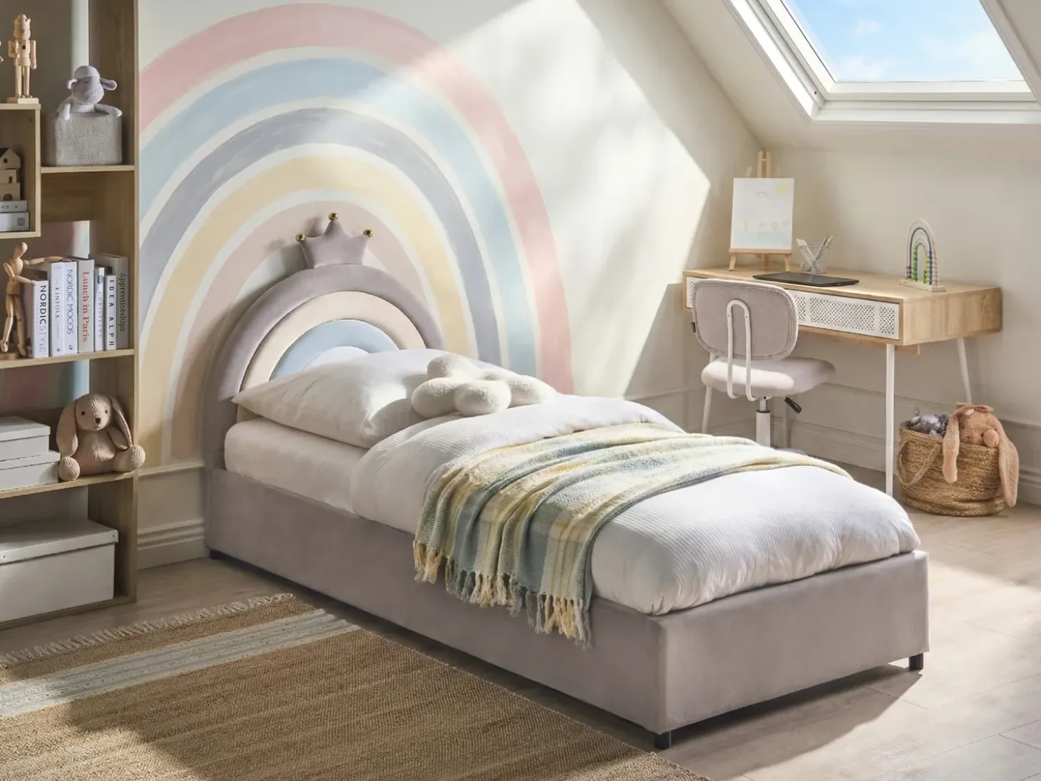 Discount Łóżko dziecięce z pojemnikiem GRISETOT Welur Szary 90 x 200 cm Dzieci Łóżka Z Pojemnikiem|Wszystkie Meble I Akcesoria Dziecięce