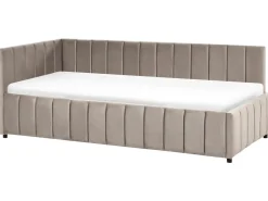 Clearance Łóżko dzienne Welur LISIEUX 90 x 200 cm Beżowoszary Łóżka Tapicerowane|Łóżka Wysuwane I Dzienne