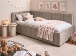 Clearance Łóżko dzienne Welur LISIEUX 90 x 200 cm Beżowoszary Łóżka Tapicerowane|Łóżka Wysuwane I Dzienne