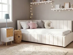 Hot Łóżko dzienne Welur LISIEUX 90 x 200 cm Złamana biel Łóżka Tapicerowane|Łóżka Wysuwane I Dzienne