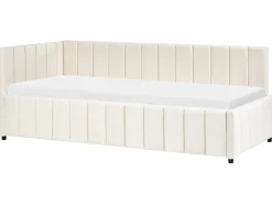 Hot Łóżko dzienne Welur LISIEUX 90 x 200 cm Złamana biel Łóżka Tapicerowane|Łóżka Wysuwane I Dzienne