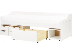 Łóżko dzienne z szufladami Drewno sosnowe ROYVILLE 90 x 200 cm Biały Dzieci Łóżka Wysuwane I Dzienne|Łóżka Drewniane