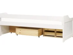Łóżko dzienne z szufladami Drewno sosnowe ROYVILLE 90 x 200 cm Biały Dzieci Łóżka Wysuwane I Dzienne|Łóżka Drewniane