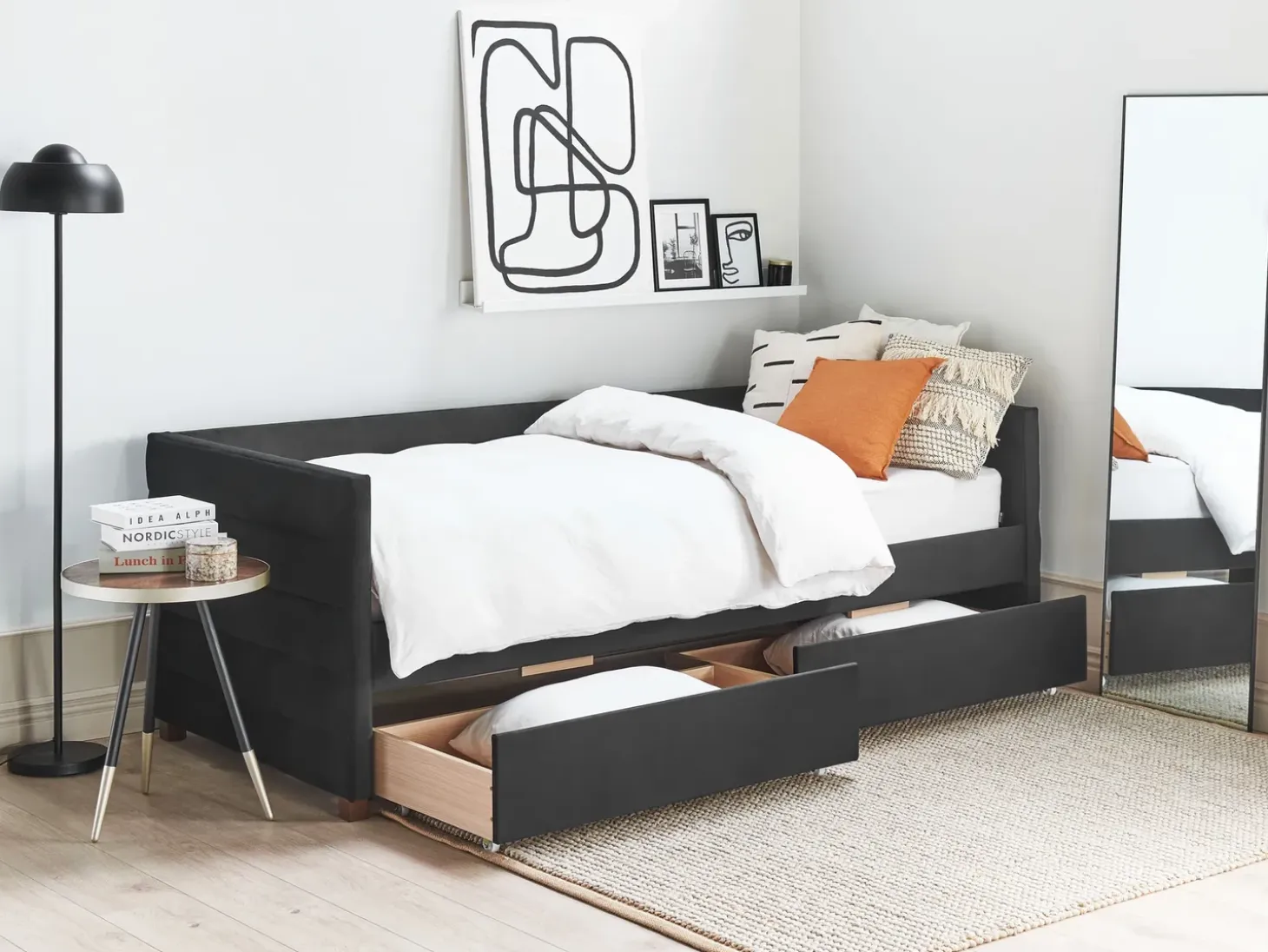 New Łóżko dzienne z szufladami MARRAY Welur 90 x 200 cm Łóżka Tapicerowane|Łóżka Z Pojemnikiem