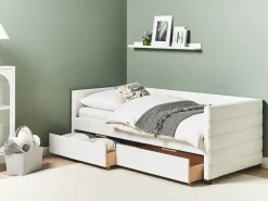 Discount Łóżko dzienne z szufladami MARRAY Welur Złamana biel 90 x 200 cm Łóżka Tapicerowane|Łóżka Z Pojemnikiem