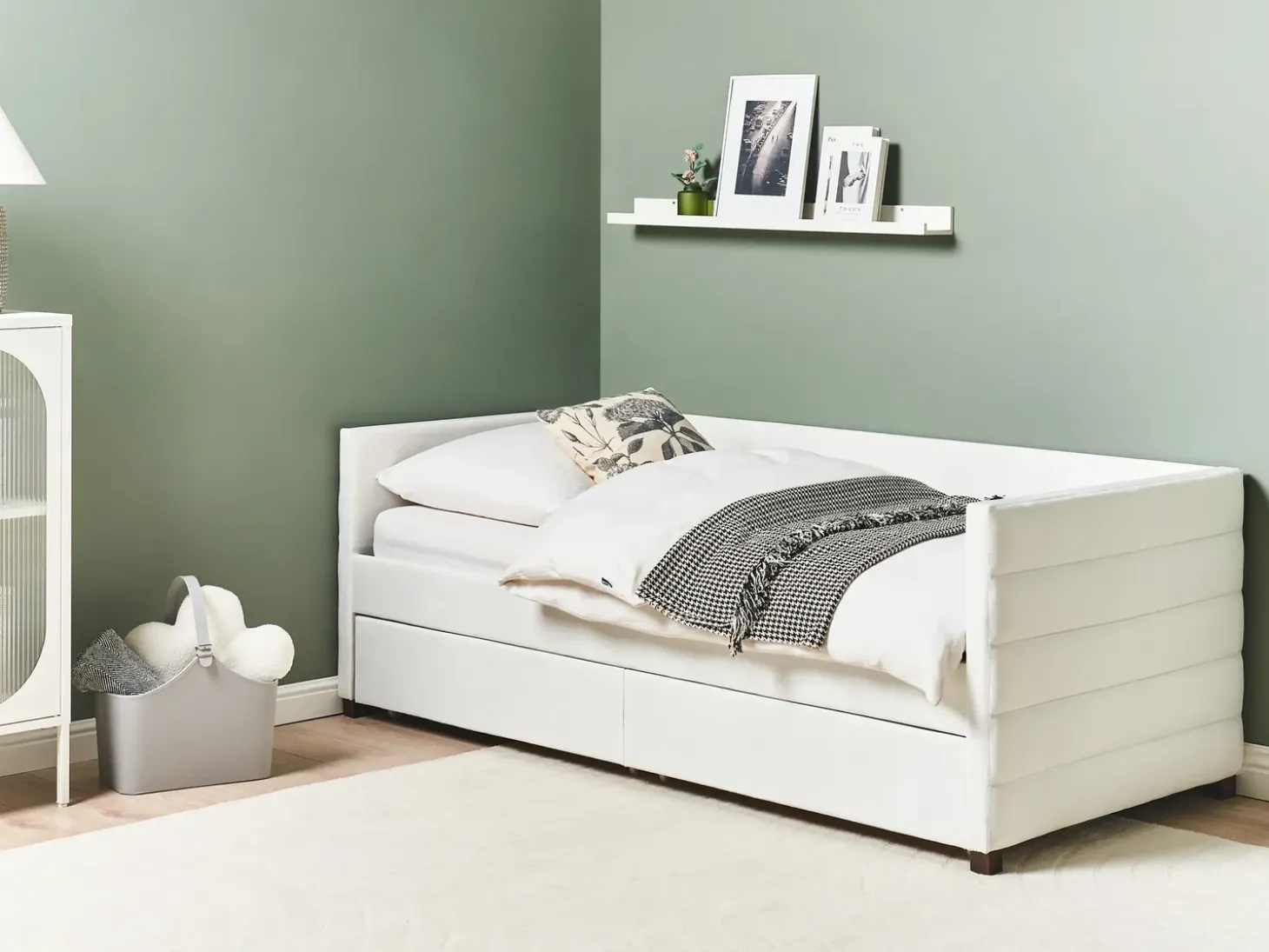 Discount Łóżko dzienne z szufladami MARRAY Welur Złamana biel 90 x 200 cm Łóżka Tapicerowane|Łóżka Z Pojemnikiem