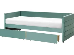 Outlet Łóżko dzienne z szufladami MARRAY Welur Miętowy 90 x 200 cm Łóżka Tapicerowane|Łóżka Wysuwane I Dzienne