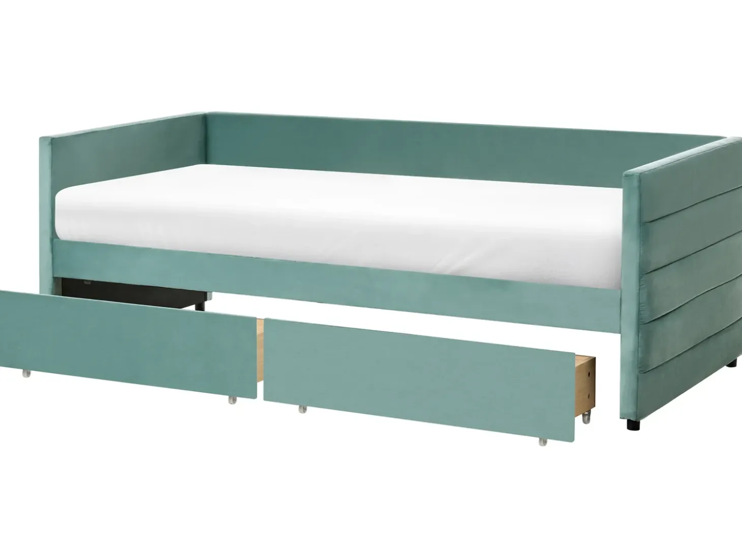 Outlet Łóżko dzienne z szufladami MARRAY Welur Miętowy 90 x 200 cm Łóżka Tapicerowane|Łóżka Wysuwane I Dzienne